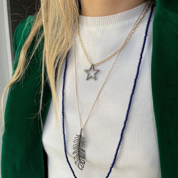 Rosa de la Cruz Feather Pendant in 18K Rhodium Gold, Black Diamond | Fine Pendants and Charms | Coveti