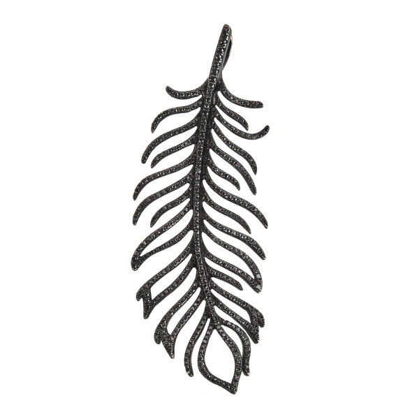 Rosa de la Cruz Feather Pendant in 18K Rhodium Gold, Black Diamond | Fine Pendants and Charms | Coveti