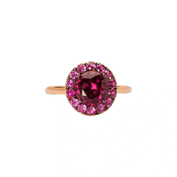Garnet and Pink Sapphire Gem Ring in 18K Rose Gold, Garnet and Pink Sapphire