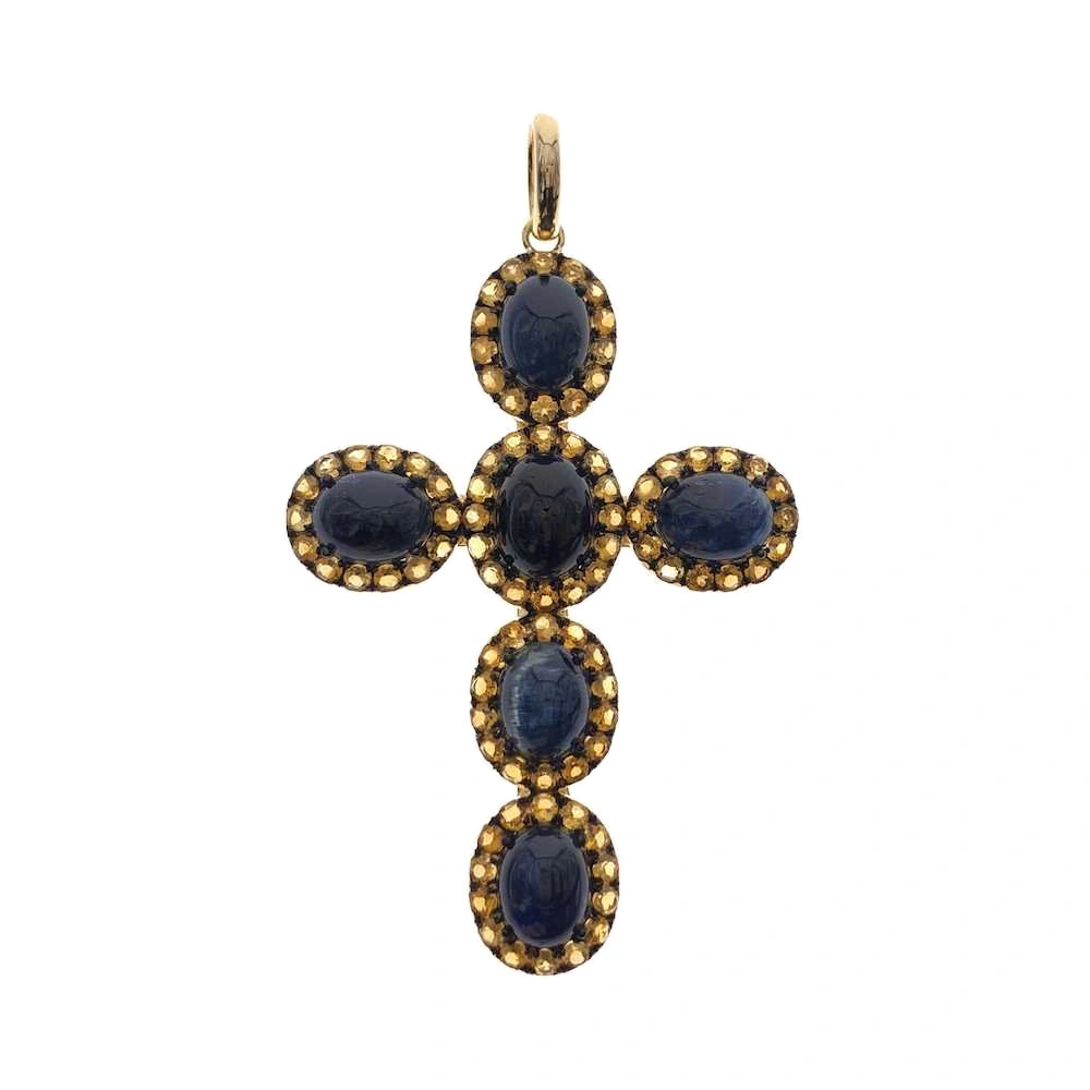 Rosa de la Cruz Gem Cross Pendant Iolite and Citrine in 18K Yellow Gold, Iolite and Citrine Rosa de la Cruz Gem Cross Pendant Iolite and Citrine in 18K Yellow Gold, Iolite and Citrine | Fine Pendants and Charms | Coveti