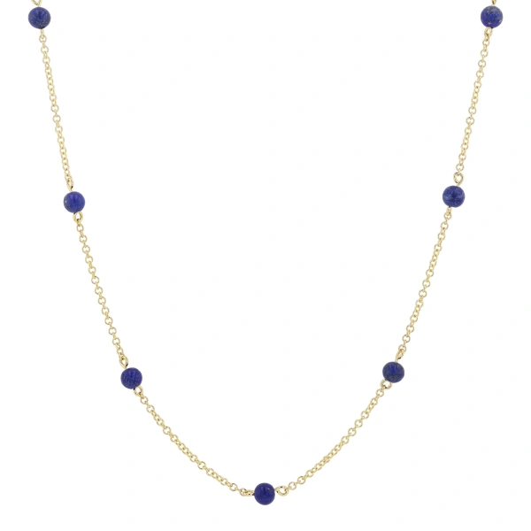 Rosa de la Cruz Gem Dot Necklace in 18K Yellow Gold, Lapis | Fine Necklaces | Coveti