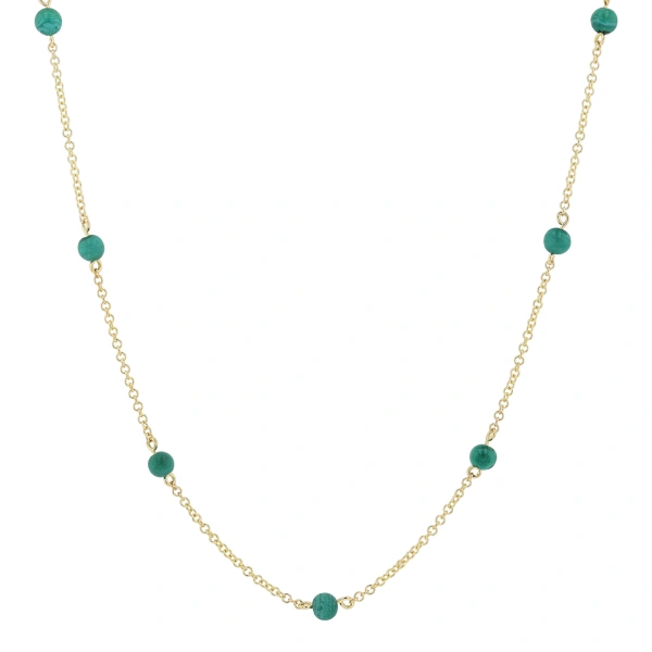 Rosa de la Cruz Gem Dot Necklace in 18K Yellow Gold, Malachite | Fine Necklaces | Coveti