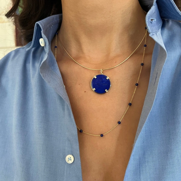 Rosa de la Cruz Gem Dot Necklace in 18K Yellow Gold, Tiger Eye | Fine Necklaces | Coveti
