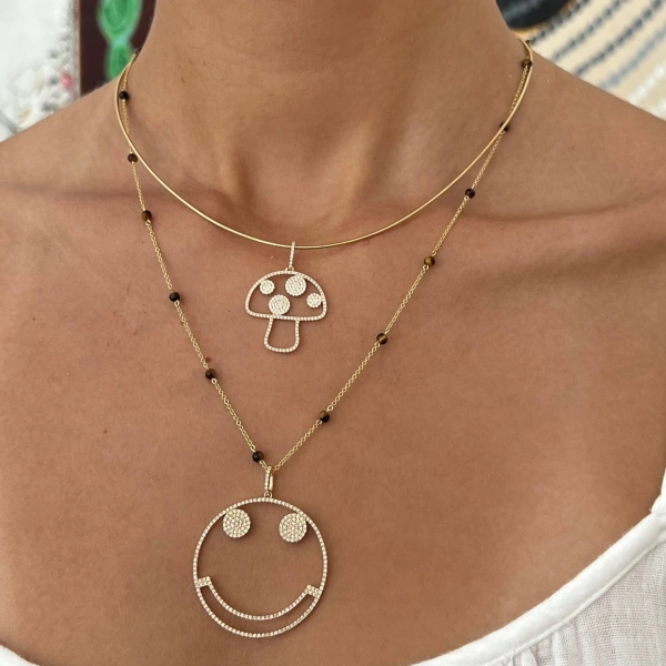 Rosa de la Cruz Gem Dot Necklace in 18K Yellow Gold, Tiger Eye | Fine Necklaces | Coveti