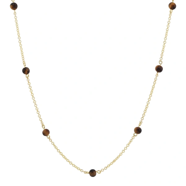 Rosa de la Cruz Gem Dot Necklace in 18K Yellow Gold, Tiger Eye | Fine Necklaces | Coveti