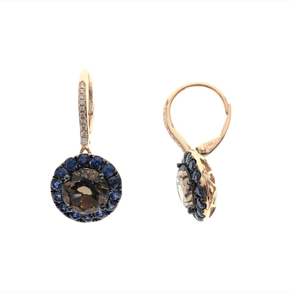 Rosa de la Cruz Gem Earrings in Smoky Quartz and Blue Sapphire, 18K Rose Gold and White Diamond, Pair Rosa de la Cruz Gem Earrings in Smoky Quartz and Blue Sapphire, 18K Rose Gold and White Diamond, Pair | Fine Earrings | Coveti
