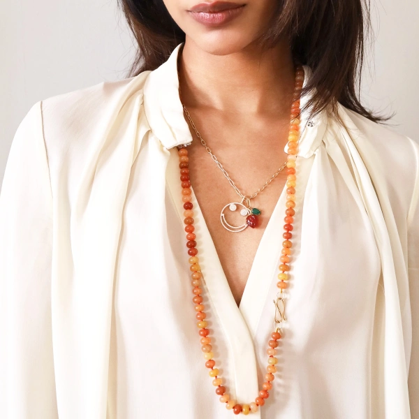 Rosa de la Cruz Gem Rondelle Beads Necklace in Red Aventurine | Fine Necklaces | Coveti
