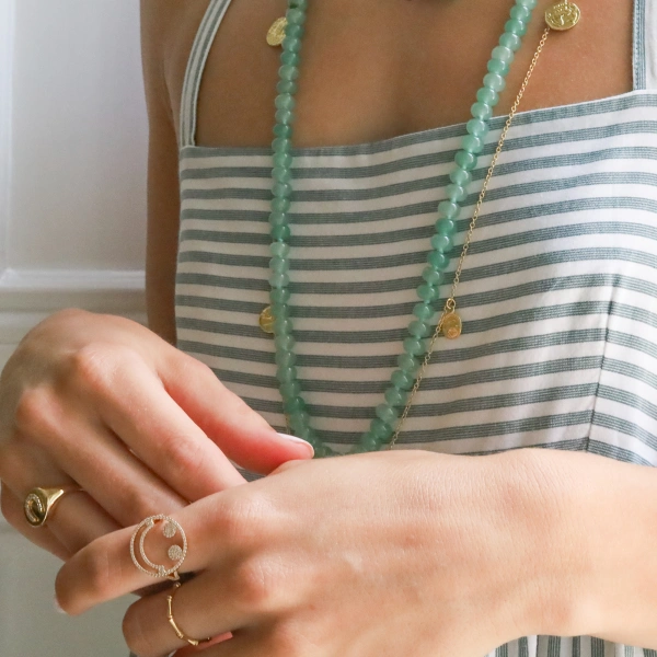 Rosa de la Cruz Gem Rondelle Beads Necklace in Red Aventurine | Fine Necklaces | Coveti