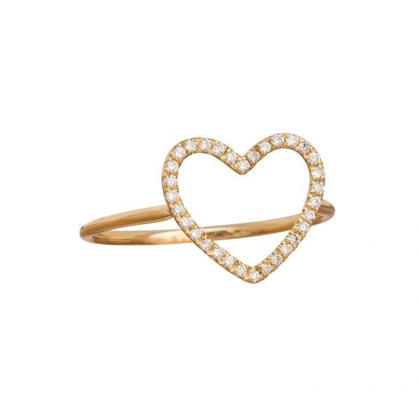 Rosa de la Cruz Heart Ring in 18K Yellow Gold, White Diamond | Fine Rings | Coveti
