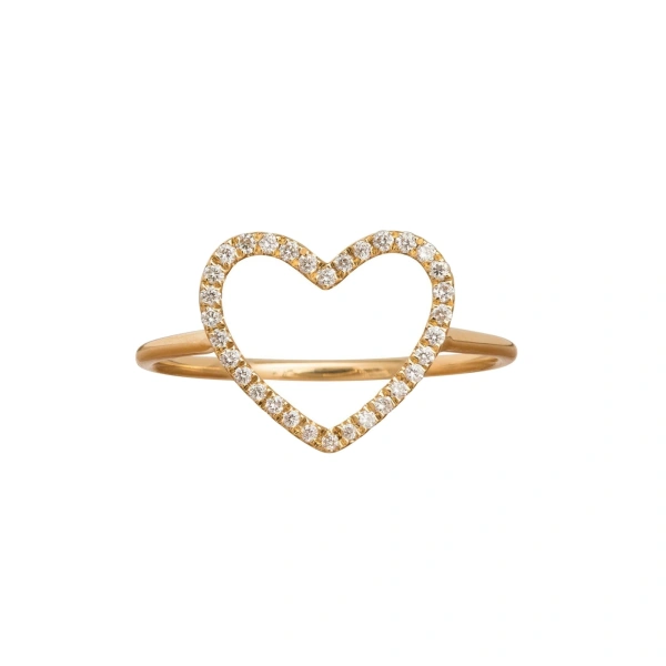 Heart Ring in 18K Yellow Gold, White Diamond