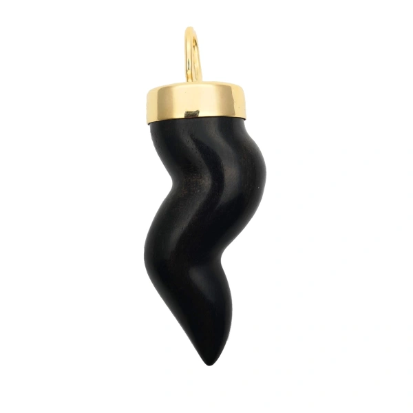 Rosa de la Cruz Horn Pendant in 18K Yellow Gold, Ebony | Fine Pendants and Charms | Coveti
