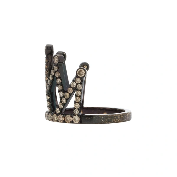 Rosa de la Cruz Large Crown Ring in 18K Rhodium Gold, Brown Diamond | Fine Rings | Coveti