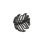 Rosa de la Cruz Large Feather Ring in 18K Rhodium Gold, Black Diamond | Fine Rings | Coveti