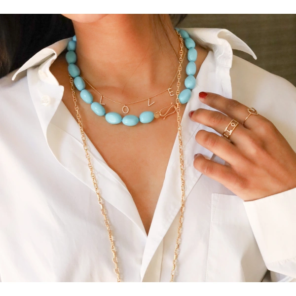 Rosa de la Cruz Large Turquoise Beads Necklace in 18K Yellow Gold, Turquoise | Fine Necklaces | Coveti
