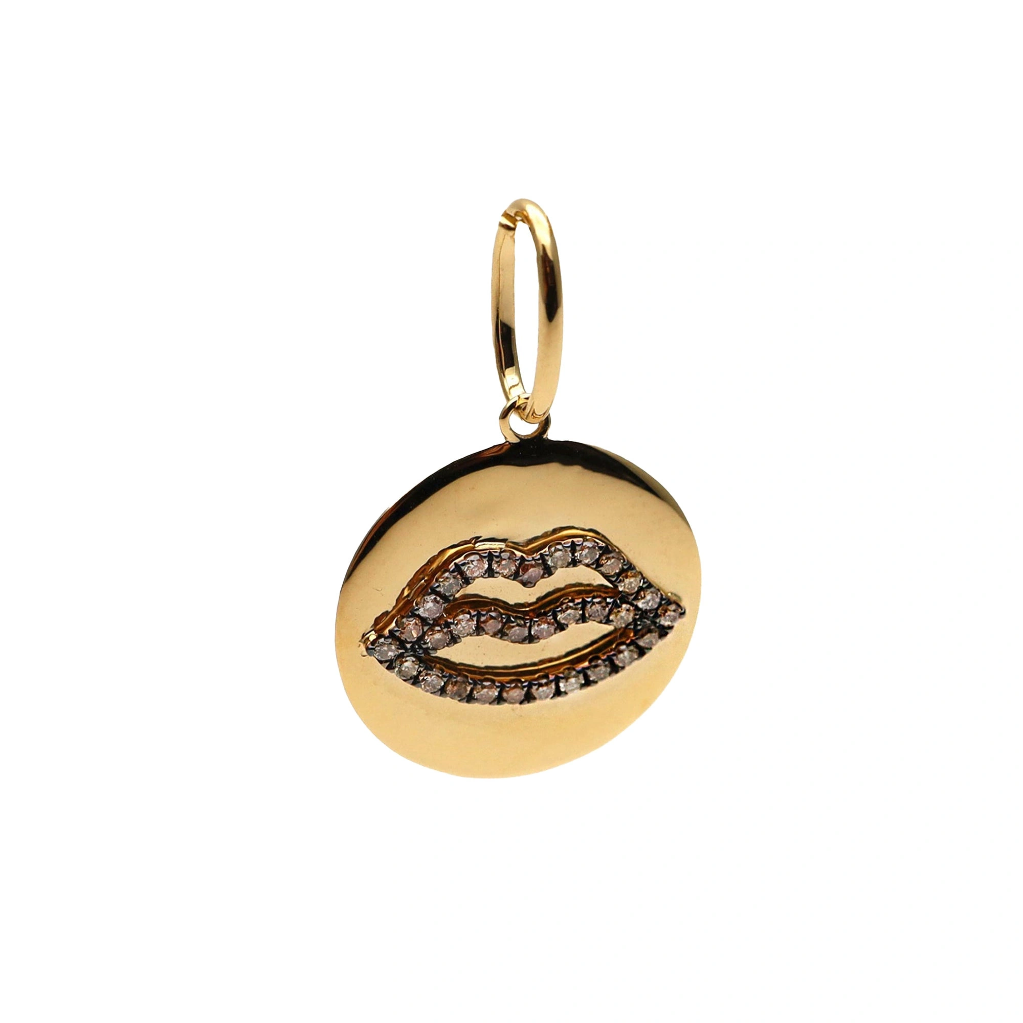 Rosa de la Cruz Lips Medallion in 18K Yellow Gold, Brown Diamond Rosa de la Cruz Lips Medallion in 18K Yellow Gold, Brown Diamond | Fine Pendants and Charms | Coveti