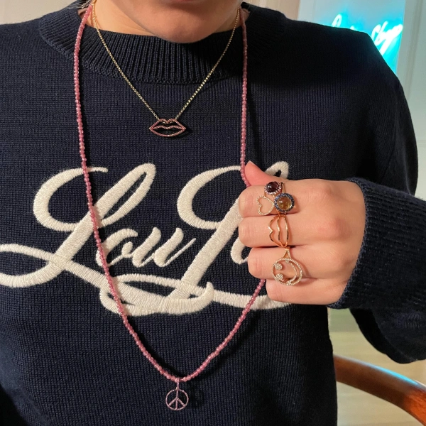 Rosa de la Cruz Lips Necklace in 18K Rose Gold, Brown Diamond | Fine Necklaces | Coveti