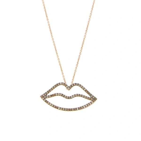 Lips Necklace in 18K Rose Gold, Brown Diamond
