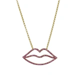 Rosa de la Cruz Lips Necklace in 18K Yellow Gold, Light Pink Ruby | Fine Necklaces | Coveti