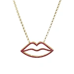 Rosa de la Cruz Lips Necklace in 18K Yellow Gold, Ruby | Fine Necklaces | Coveti