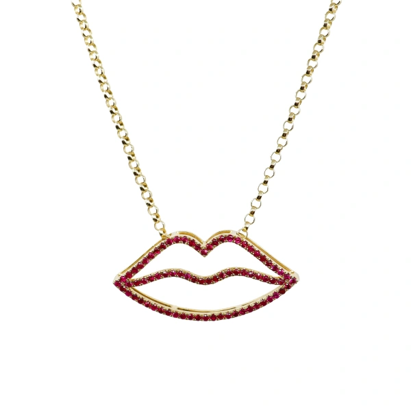 Lips Necklace in 18K Yellow Gold, Ruby