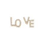 Rosa de la Cruz Love Text Studs in 18K Yellow Gold, White Diamond, Pair | Fine Earrings | Coveti