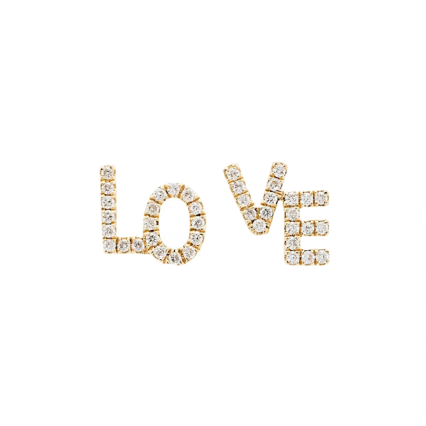 Rosa de la Cruz Love Text Studs in 18K Yellow Gold, White Diamond, Pair Rosa de la Cruz Love Text Studs in 18K Yellow Gold, White Diamond, Pair | Fine Earrings | Coveti