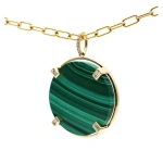 Rosa de la Cruz Malachite Coin Pendant in 18K Yellow Gold, Malachite and White Diamond | Fine Pendants and Charms | Coveti