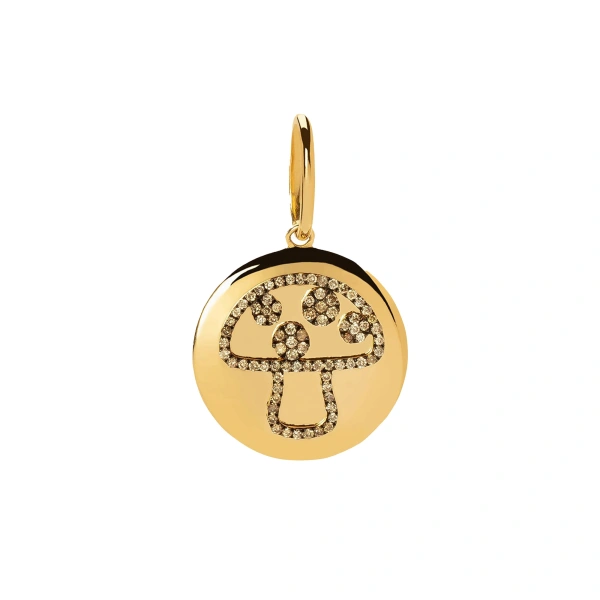 Rosa de la Cruz Mushroom Medallion in 18K Yellow Gold, Brown Diamond | Fine Pendants and Charms | Coveti
