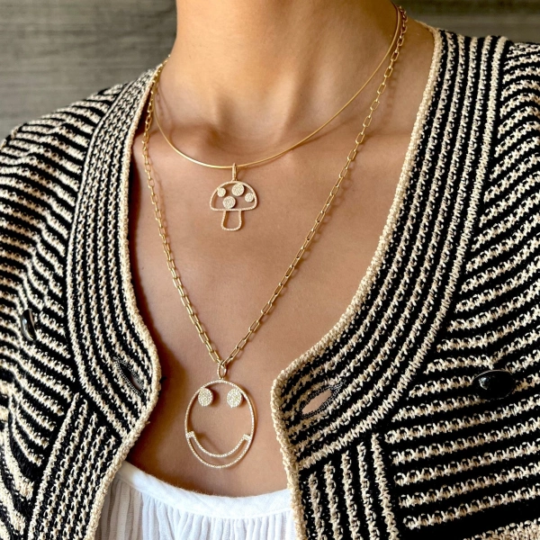 Rosa de la Cruz Mushroom Pendant in 18K Yellow Gold, White Diamond | Fine Pendants and Charms | Coveti