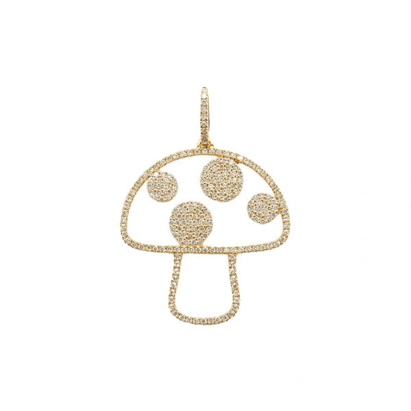 Mushroom Pendant in 18K Yellow Gold, White Diamond