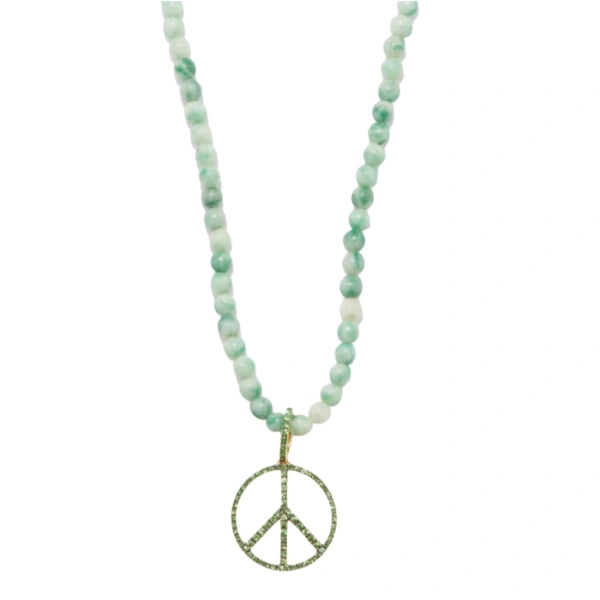 Peace Beads in 18K Yellow Gold, Light Jade and Green Garnet