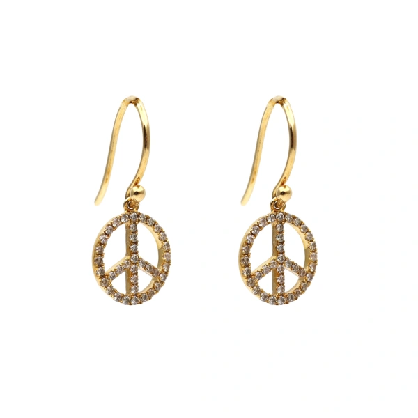 Rosa de la Cruz Peace Hanging Earrings in 18K Yellow Gold, Brown Diamond, Pair | Fine Earrings | Coveti