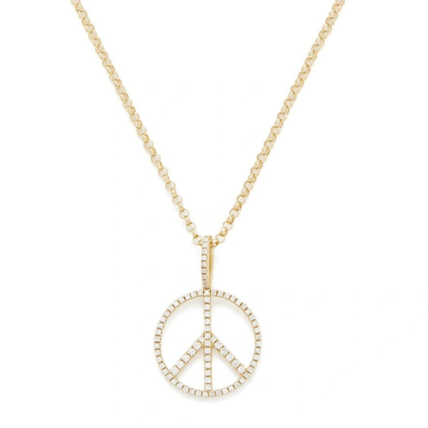 Rosa de la Cruz Peace Pendant 15mm in 18K White Gold, White Diamond | Fine Pendants and Charms | Coveti