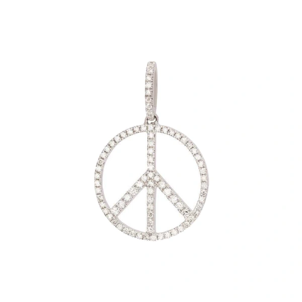 Rosa de la Cruz Peace Pendant 15mm in 18K White Gold, White Diamond | Fine Pendants and Charms | Coveti