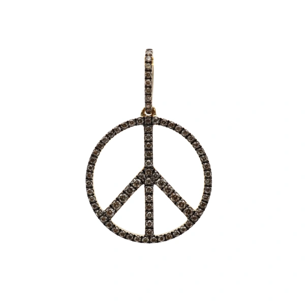 Rosa de la Cruz Peace Pendant 15mm in 18K Yellow Gold, Brown Diamond | Fine Pendants and Charms | Coveti