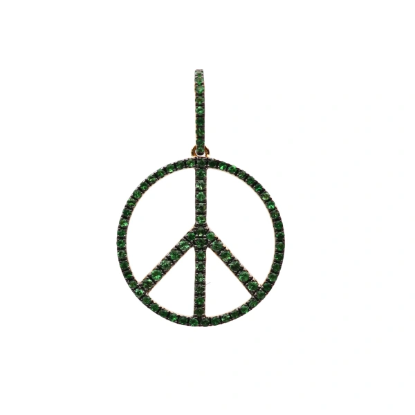 Rosa de la Cruz Peace Pendant 15mm in 18K Yellow Gold, Green Garnet | Fine Pendants and Charms | Coveti