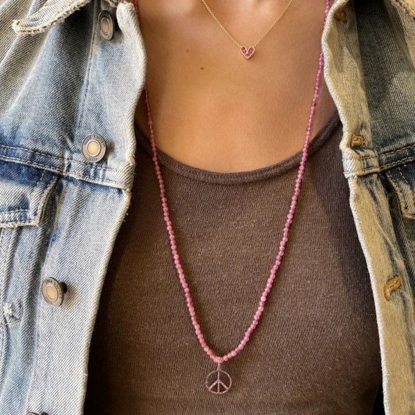 Rosa de la Cruz Peace Pendant 15mm in 18K Yellow Gold, Pink Sapphire | Fine Pendants and Charms | Coveti