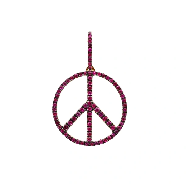 Rosa de la Cruz Peace Pendant 15mm in 18K Yellow Gold, Pink Sapphire | Fine Pendants and Charms | Coveti