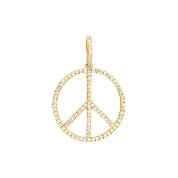 Rosa de la Cruz Peace Pendant 15mm in 18K Yellow Gold, White Diamond | Fine Pendants and Charms | Coveti