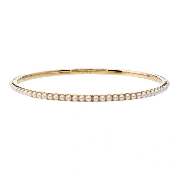 Pearl Eternity Bangle in 18K Yellow Gold, Pearl