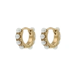 Rosa de la Cruz Pearl Mini Hoops in 18K Yellow Gold, Pearl, Pair | Fine Earrings | Coveti