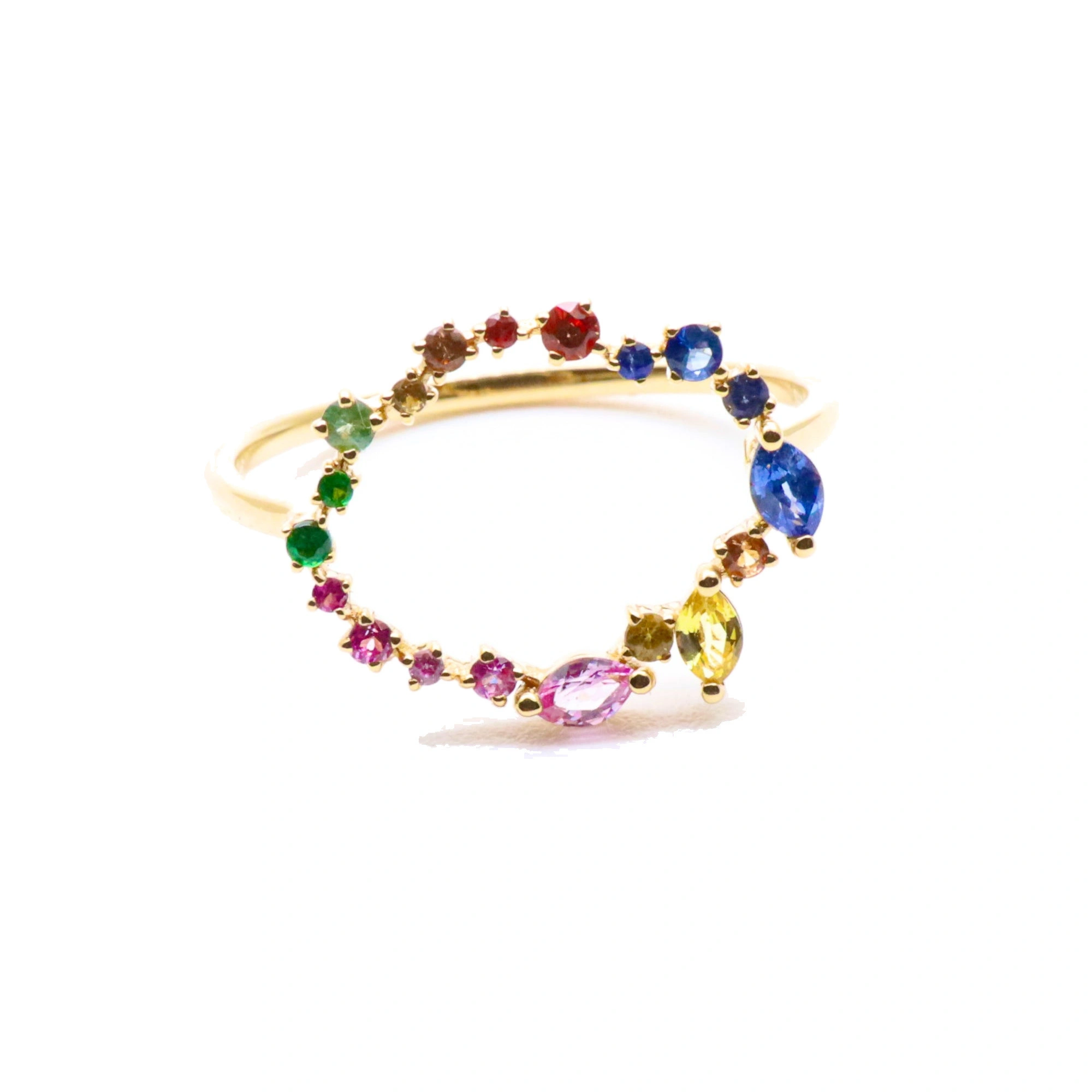 Rosa de la Cruz Rainbow Cascade Eternity Charm Ring in 18K Yellow Gold, Multi Sapphire Rosa de la Cruz Rainbow Cascade Eternity Charm Ring in 18K Yellow Gold, Multi Sapphire | Fine Rings | Coveti