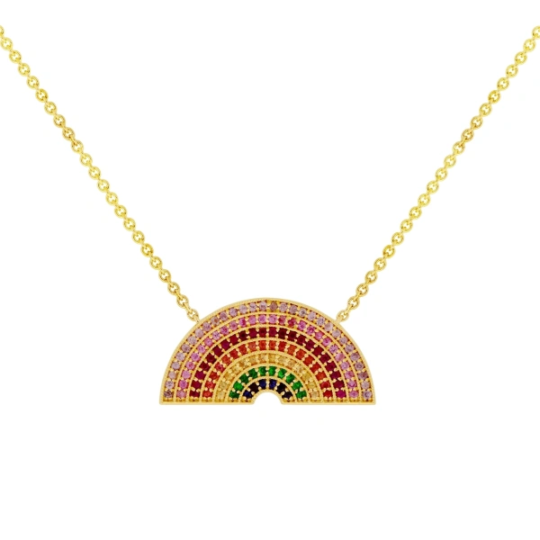 Rosa de la Cruz Rainbow Necklace in 18K Yellow Gold, Multi Sapphire | Fine Necklaces | Coveti