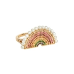 Rosa de la Cruz Rainbow Ring with Pearls in 18K Yellow Gold, White Diamond and Multi Sapphire W, Pearl | Fine Rings | Coveti