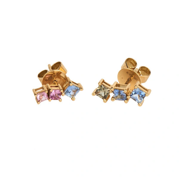 Rosa de la Cruz Rainbow Sapphire Earring in 18K Yellow Gold, Multi Sapphire, Single, Ref. RBW6001AS | Fine Earrings | Coveti