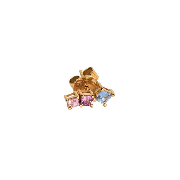 Rosa de la Cruz Rainbow Sapphire Earring in 18K Yellow Gold, Multi Sapphire, Single, Ref. RBW6001CS | Fine Earrings | Coveti
