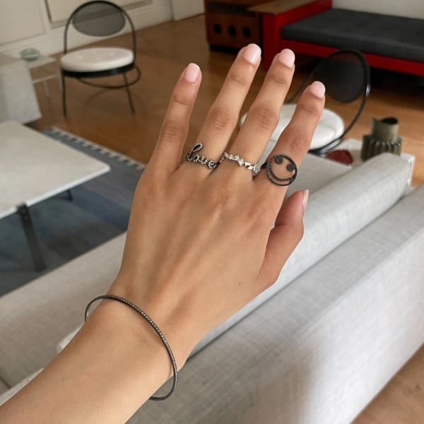 Rosa de la Cruz Rhodium Eternity Bangle in 18K Rhodium Gold, Black Diamond | Fine Bracelets | Coveti
