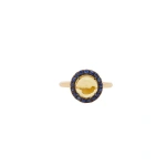 Rosa de la Cruz Round Cabochon Gem Ring in 18K Rose Gold, Lemon Quartz and Blue Sapphire | Fine Rings | Coveti