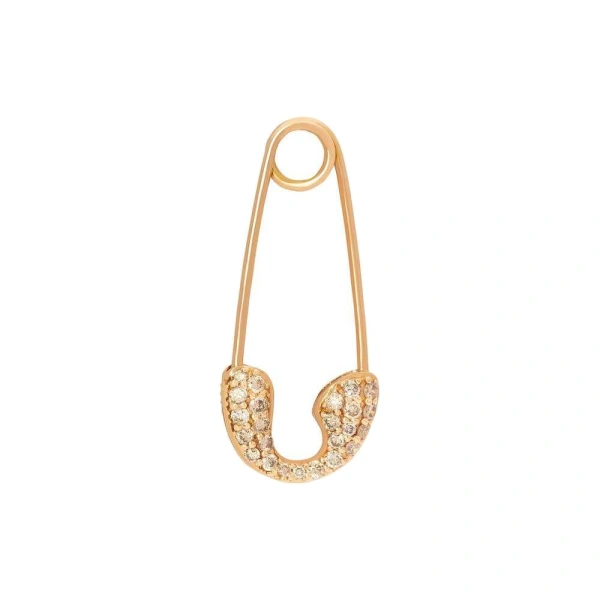 Rosa de la Cruz Safety Pin Earring in 18K Rose Gold, Brown Diamond | Fine Earrings | Coveti