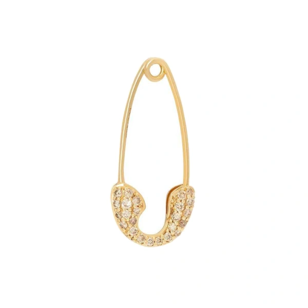 Rosa de la Cruz Safety Pin Earring in 18K Yellow Gold, Brown Diamond | Fine Earrings | Coveti